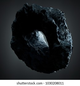 Dark Rock Asteroid Isolated On Grey Background 3D Rendering