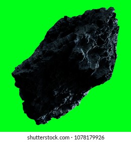 Dark Rock Asteroid Isolated On Green Background 3D Rendering