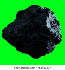 Dark Rock Asteroid Isolated On Green Background 3D Rendering