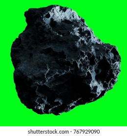 Dark Rock Asteroid Isolated On Green Background 3D Rendering