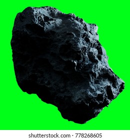 Dark Rock Asteroid Isolated On Green Background 3D Rendering