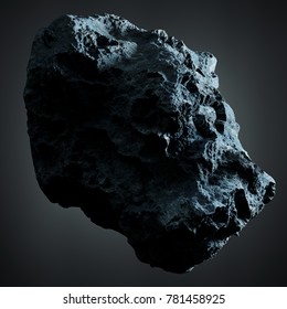 Dark Rock Asteroid Isolated On Grey Background 3D Rendering