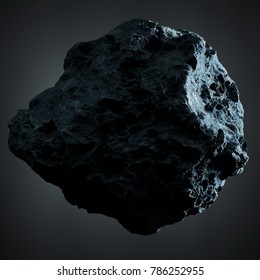 Dark Rock Asteroid Isolated On Grey Background 3D Rendering