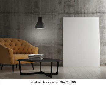 Dark room with mock up poster, 3d render, 3d illustration