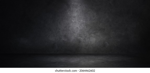 Dark room with rough cement concrete floor and grunge wall background - Shutterstock ID 2064462602