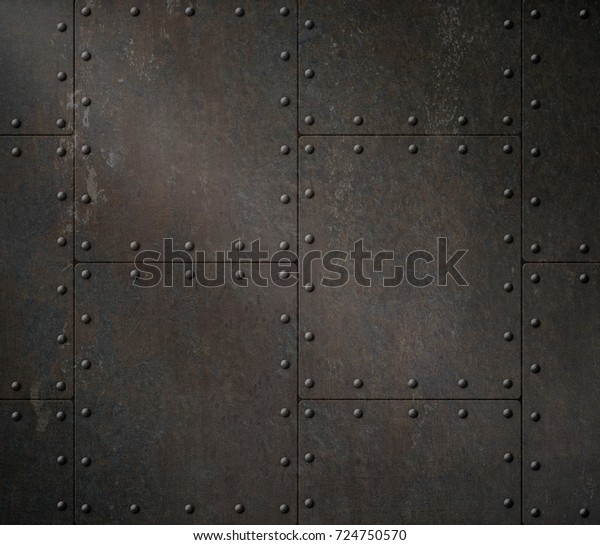 Dark Rusty Armour Background Rivets 3d Stock Illustration 724750570