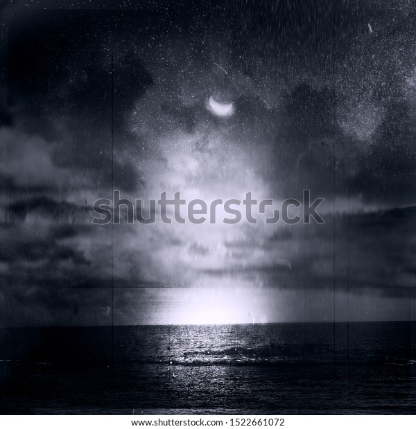 Dark Sea at Night With Moon And Shining Stars,\
Beautiful Mystical\
Wallpaper