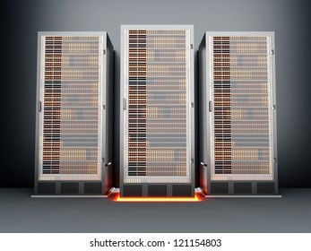 A Dark Server Room. 3D Rendered Illustration.