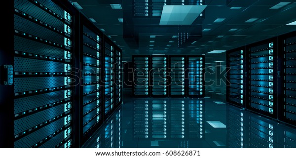 Dark Server Room Data Center Storage Stock Illustration