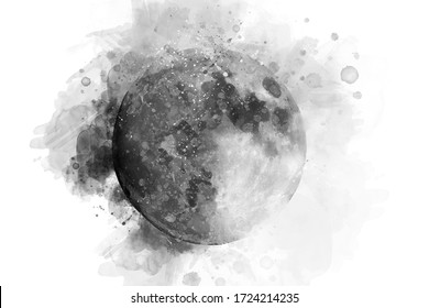 Dark Splash Moon In Watercolor