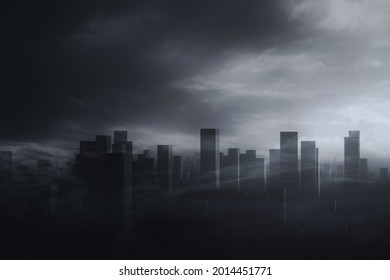 Dark Storm Clouds Above City, 3d Illustration