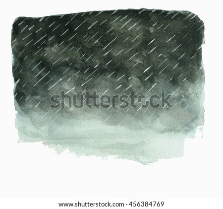dark storm clouds with rain painting in watercolor