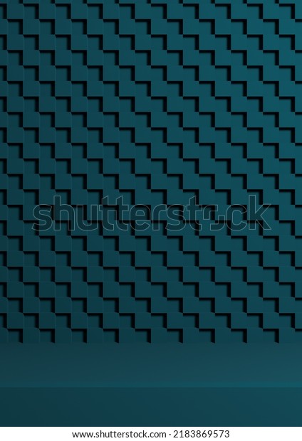 Dark teal, aqua blue 3d\
Illustration simple minimal product display background side view on\
checkered crisscross pattern background for cosmetic product\
photography