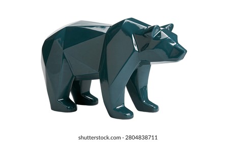 Dark teal geometric low poly bear figurine sculpture
