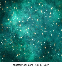 Dark Teal Green Background With Glitter Stars