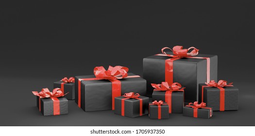 dark theme Christmas presents, open gift 3d-illustration