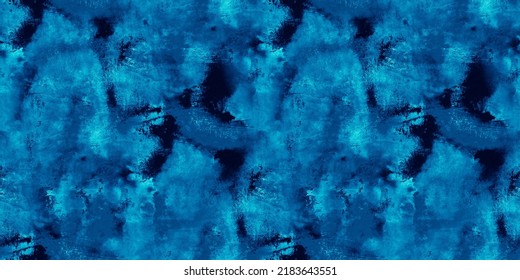 Dark Tie Dye, Seamless Colored Watercolor Art.  Ethnic Artistic Watercolor Fabrics.  Seamless Ink Indian Liquid Tie Dye Spots.  Seamless Cyan Wallpaper. 