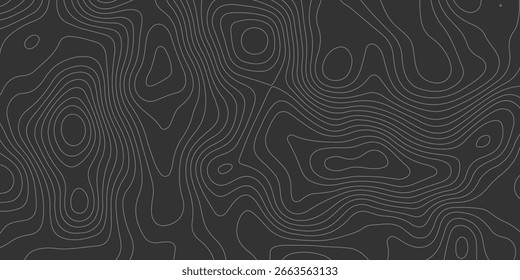 Dark topographic map background with smooth contour lines, perfect for tech, geoscience visuals, or abstract design elements with a modern, sleek feel.	