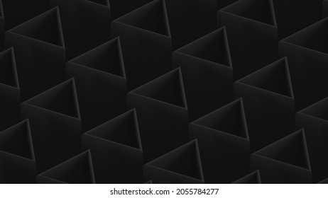 Dark Triangular Hollow Rods. Dark Low Contrast Background. 3d Rendering