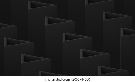 Dark Triangular Hollow Rods. Dark Low Contrast Background. 3d Rendering