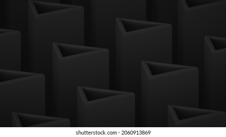 Dark Triangular Hollow Rods. Dark Low Contrast Background. 3d Rendering