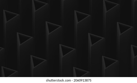 Dark Triangular Hollow Rods. Dark Low Contrast Background. 3d Rendering