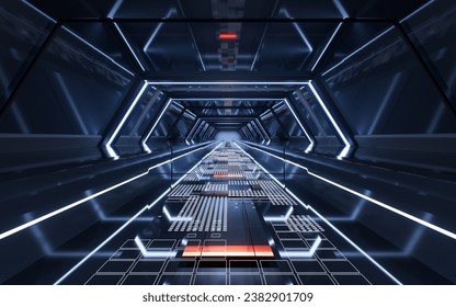 Dark tunnel with technology structure, 3d rendering. 