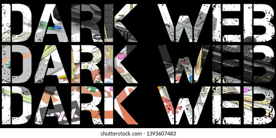 Dark Web Word Over Illustration Representing Several Activities Of Dark Web