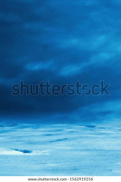 Dark winter forest background at
night. Snow, fog, moonlight. Neon figure in the
center