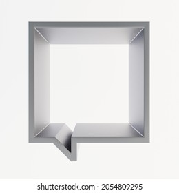 Dark Zinc, Grey Square Empty Frame-podium Or Shelf. Shape Looks Like A Quote Bubble. Mock Up Design For Showcase, Display Case, Shopfront. Shades Of Grey Color. 3d Render.