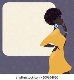 Dark-skinned woman on a purple background (jpg); eps10 version also available