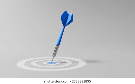 Dart arrow on center of dartboard, metaphor to target success, winner concept,competitive advantage, strategic marketing concept, 3D render