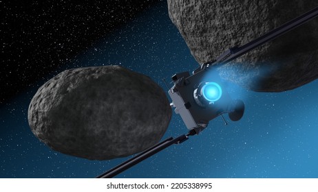 DART Mission Spacecraft about to impact asteroid Didymos B, 3d rendering science illustration. Elements of this image furnished by NASA.