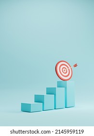 Dartboard With Arrow On Increasing Bar Graph For Enhance Setup Business Objective Target And Goal Concept By 3d Render.