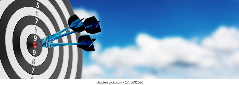Dartboard is the target and goal.  target dart with arrow  on blue sky background. business marketing concept. 3d rendering. - Shutterstock ID 1733631620