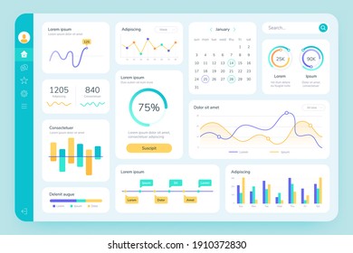 Dashboard UI. Simple Data Software, Chart And HUD Diagrams, Admin Panels. Modern Financial Application Interface Template  Infographic. Illustration Report Diagram Visualization Statistic