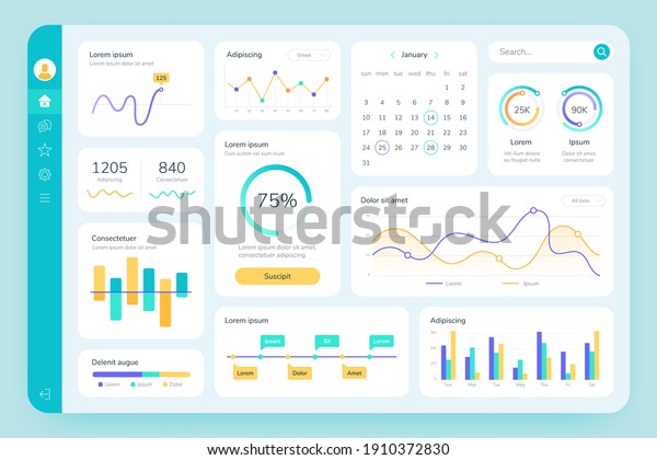 Dashboard UI. Simple data software, chart and\
HUD diagrams, admin panels. Modern financial application interface\
template  infographic. Illustration report diagram visualization\
statistic