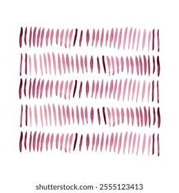 Dashed lines, short dashes. Pink watercolor brush strokes palette. Striped pattern for your design. White backgroun