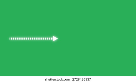 Dashed showing white dashed arrow pointing right on solid green background with glowing effect. resolution use.