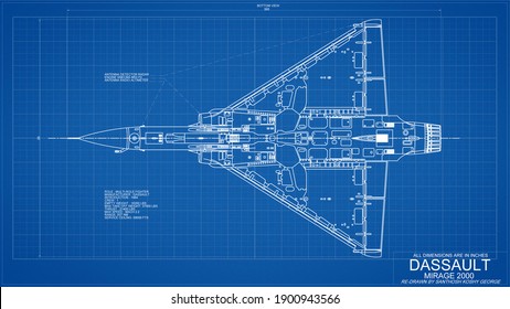 Dassault Mirage 2000 Aircraft Drawing (Blueprint)