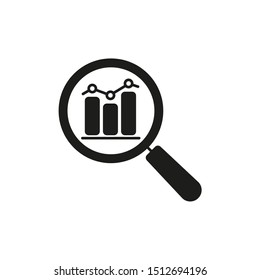 Data Analysis Line Icon With Business Graph Or Chart With Magnifier.