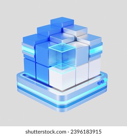 Data analyst icon and translucent block with clipping path on white background.