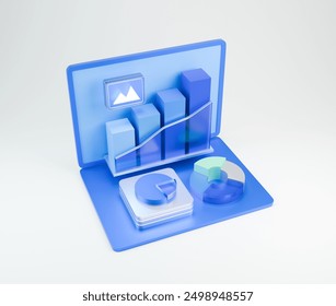 Data analytics 3d illustration with clipping path on grey background.