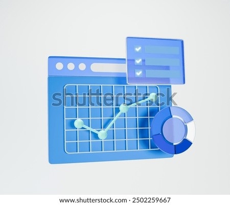 Data analytics 3d rendering with clipping path on blue background. Business chart analysis illustration.