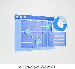 Data analytics chart 3d icon with clipping path on grey background.
