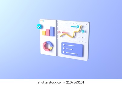 Data Analytics, Dashboard And Business Finance Report. Investment Or Website SEO Screen PC Web. Online Marketing, Financial Report Chart, Data Analysis And Web Development Concept. 3d Rendering