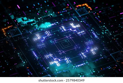 Data analytics fabric artificial intelligence technology 3D Illustration