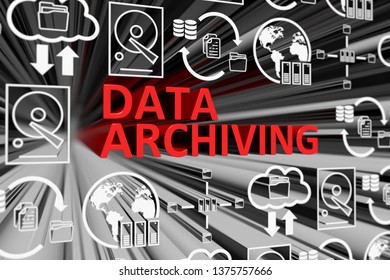 DATA ARCHIVING concept blurred background 3d render illustration