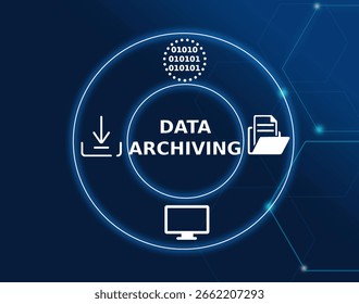 data archiving tech concept.The process of moving data that is no longer actively used to a separate storage location for long-term retention and future access.