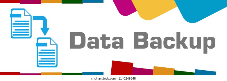 Data backup concept image with text and related symbols.